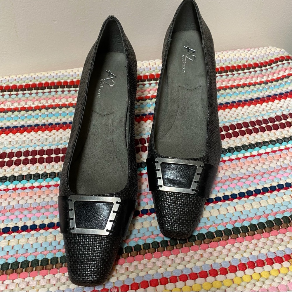 A2 by Aerosoles Black Embellished 2” Heels